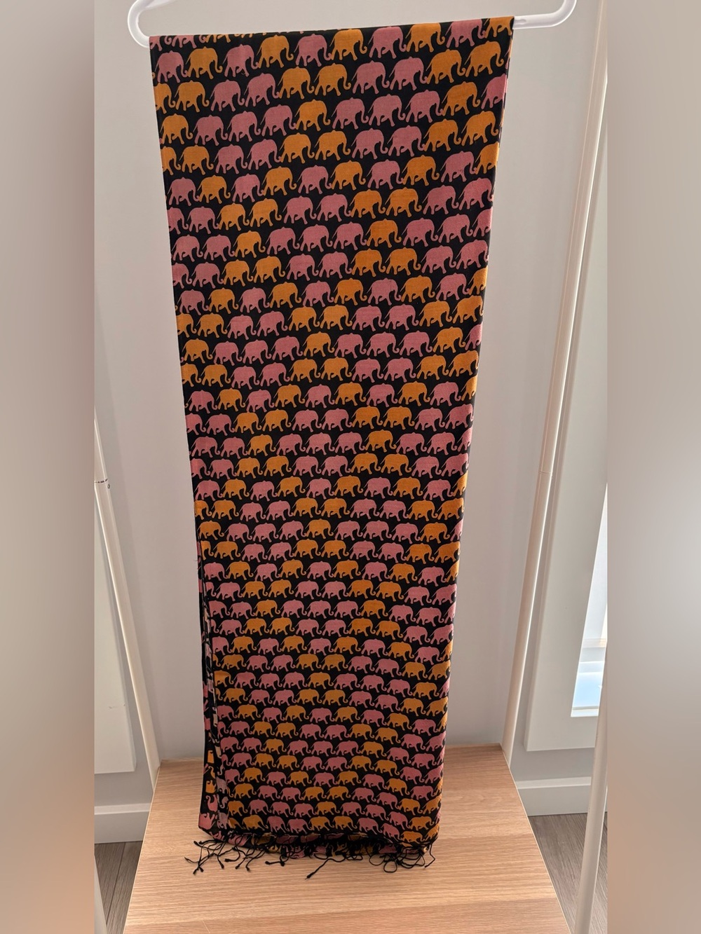 Silk Blend Elephant Print Scarf Wrap Cambodia Boutique 84”